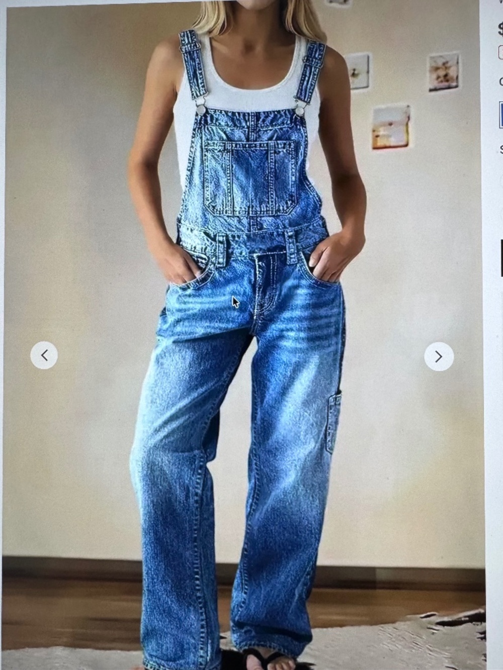 Flamingals Wash Multi Pocket Mid Waist Straight Leg Overalls Blue size Med NWT